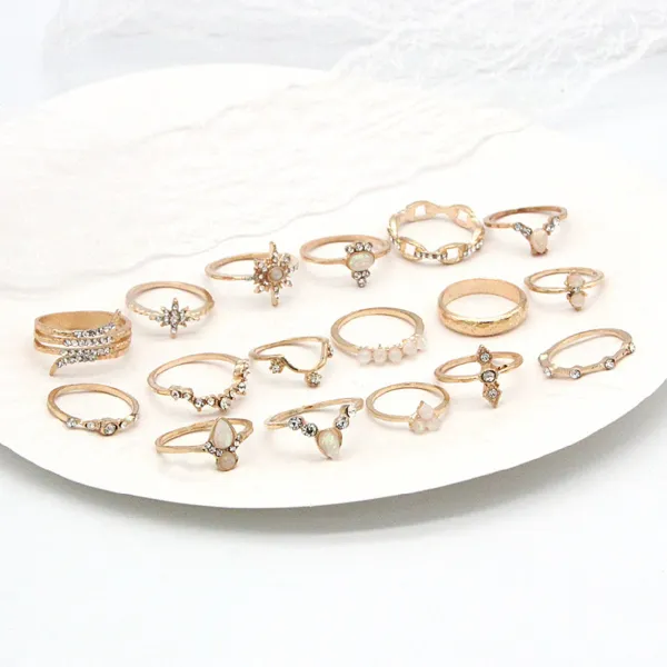 Fashion Octagon Star Drops Crystal Finger Ring Set (17 pcs)